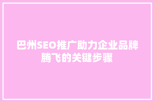 巴州SEO推广助力企业品牌腾飞的关键步骤