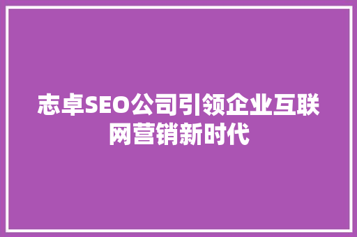 志卓SEO公司引领企业互联网营销新时代