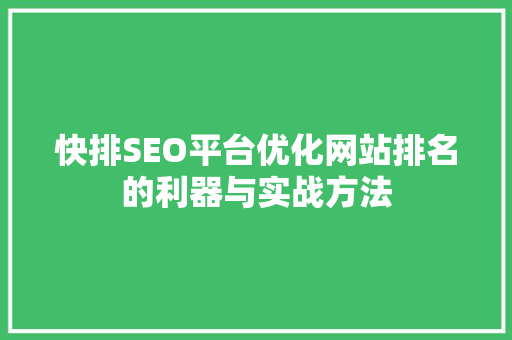 快排SEO平台优化网站排名的利器与实战方法