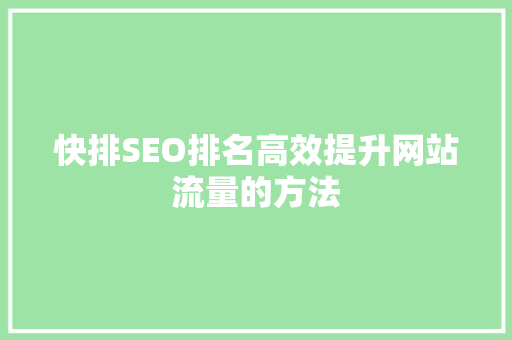 快排SEO排名高效提升网站流量的方法