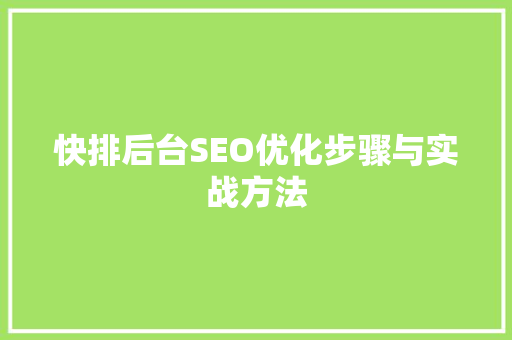 快排后台SEO优化步骤与实战方法