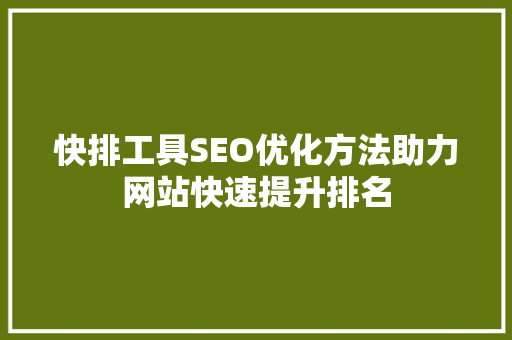 快排工具SEO优化方法助力网站快速提升排名