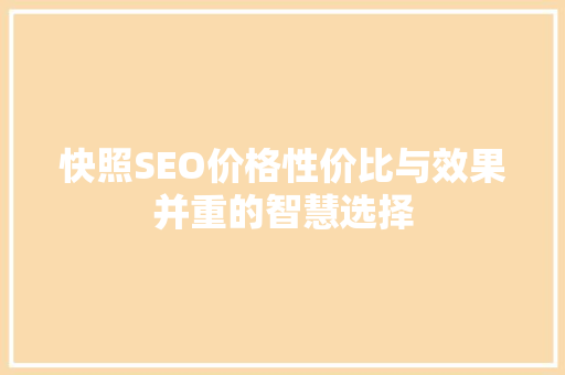 快照SEO价格性价比与效果并重的智慧选择