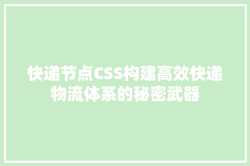 快递节点CSS构建高效快递物流体系的秘密武器