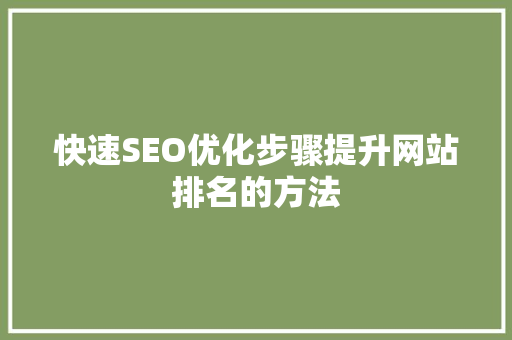 快速SEO优化步骤提升网站排名的方法