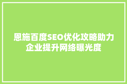 恩施百度SEO优化攻略助力企业提升网络曝光度