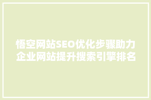 悟空网站SEO优化步骤助力企业网站提升搜索引擎排名