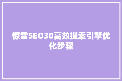 惊雷SEO30高效搜索引擎优化步骤