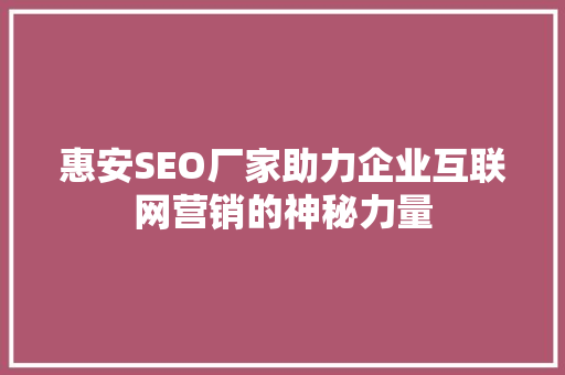 惠安SEO厂家助力企业互联网营销的神秘力量