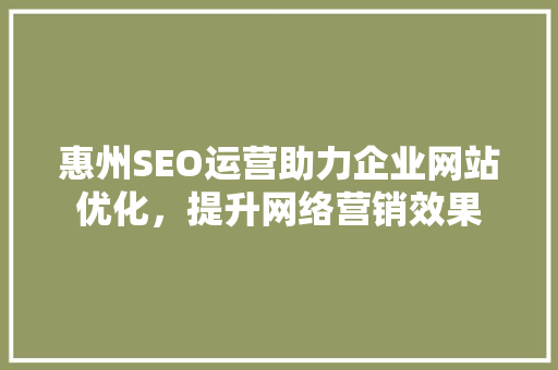 惠州SEO运营助力企业网站优化，提升网络营销效果