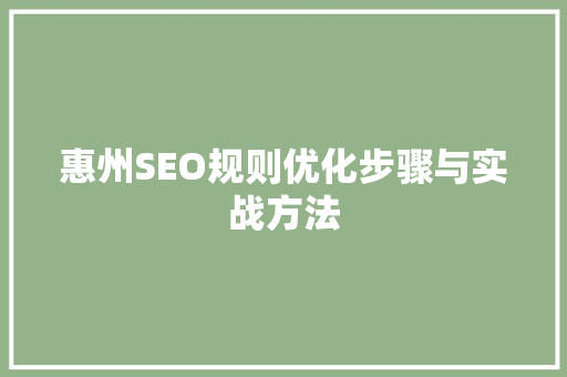 惠州SEO规则优化步骤与实战方法