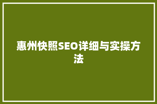 惠州快照SEO详细与实操方法