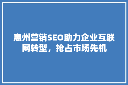 惠州营销SEO助力企业互联网转型，抢占市场先机