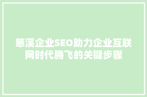 慈溪企业SEO助力企业互联网时代腾飞的关键步骤