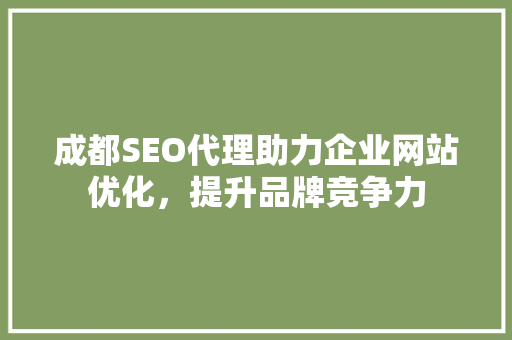 成都SEO代理助力企业网站优化，提升品牌竞争力