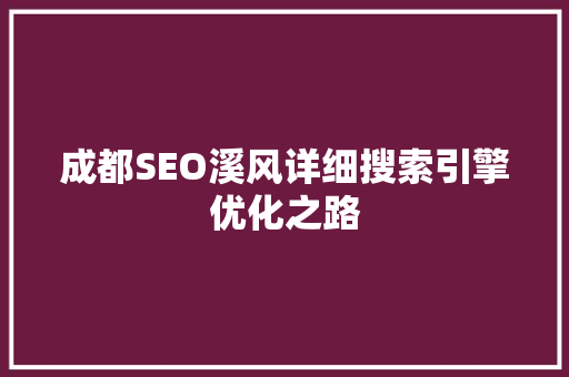 成都SEO溪风详细搜索引擎优化之路