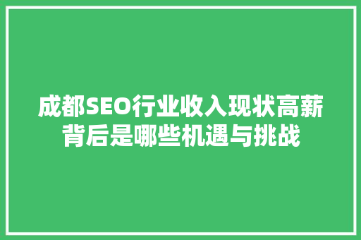 成都SEO行业收入现状高薪背后是哪些机遇与挑战