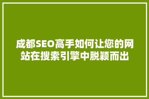 成都SEO高手如何让您的网站在搜索引擎中脱颖而出