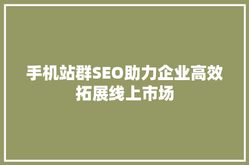 手机站群SEO助力企业高效拓展线上市场