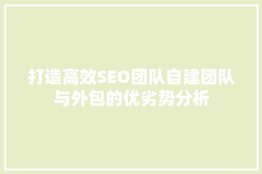 打造高效SEO团队自建团队与外包的优劣势分析