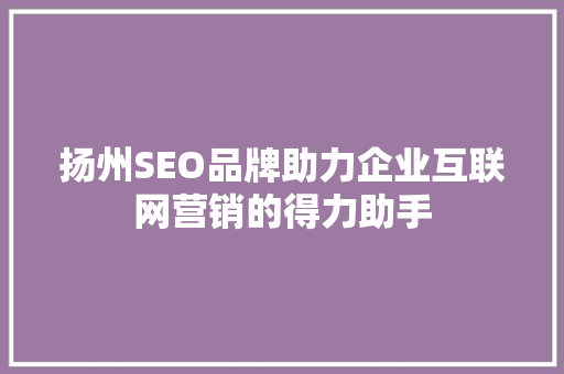 扬州SEO品牌助力企业互联网营销的得力助手