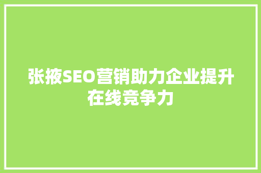 张掖SEO营销助力企业提升在线竞争力