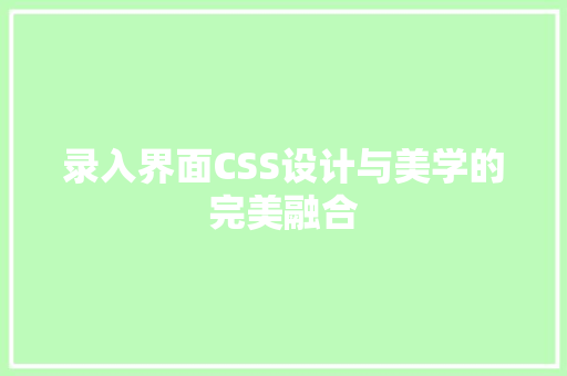 录入界面CSS设计与美学的完美融合