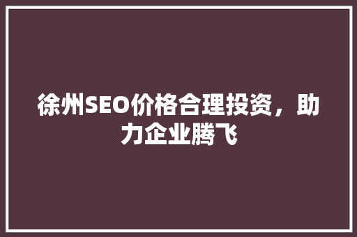 徐州SEO价格合理投资，助力企业腾飞