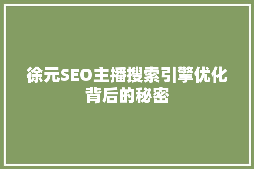 徐元SEO主播搜索引擎优化背后的秘密