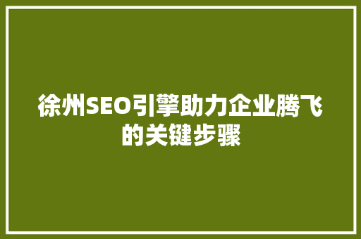 徐州SEO引擎助力企业腾飞的关键步骤