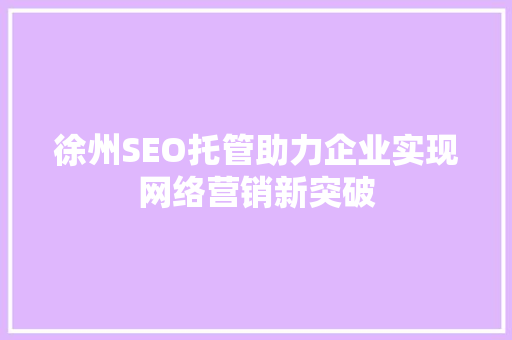 徐州SEO托管助力企业实现网络营销新突破