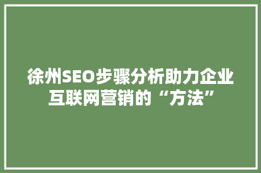 徐州SEO步骤分析助力企业互联网营销的“方法”