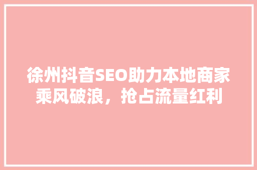 徐州抖音SEO助力本地商家乘风破浪，抢占流量红利