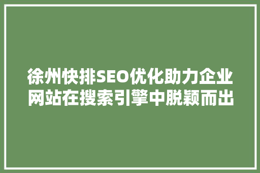 徐州快排SEO优化助力企业网站在搜索引擎中脱颖而出