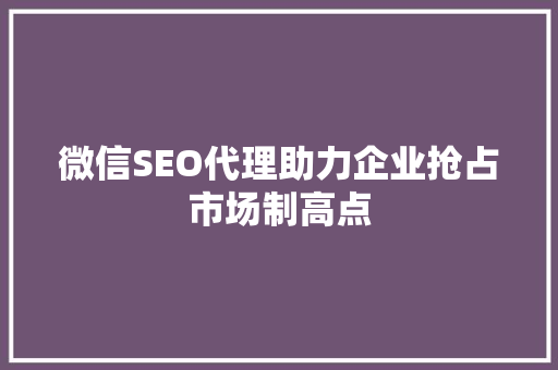 微信SEO代理助力企业抢占市场制高点