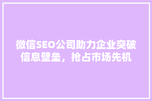 微信SEO公司助力企业突破信息壁垒，抢占市场先机