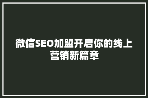 微信SEO加盟开启你的线上营销新篇章