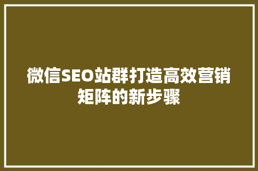 微信SEO站群打造高效营销矩阵的新步骤