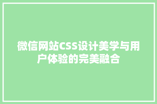 微信网站CSS设计美学与用户体验的完美融合