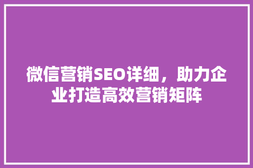 微信营销SEO详细，助力企业打造高效营销矩阵