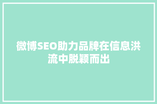 微博SEO助力品牌在信息洪流中脱颖而出