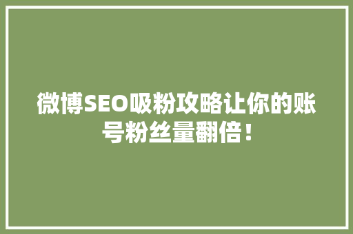 微博SEO吸粉攻略让你的账号粉丝量翻倍！