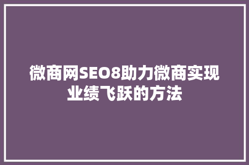 微商网SEO8助力微商实现业绩飞跃的方法