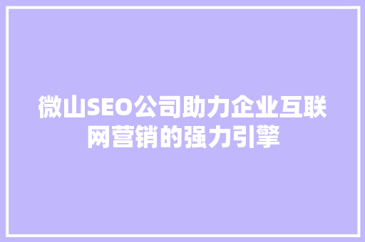 微山SEO公司助力企业互联网营销的强力引擎