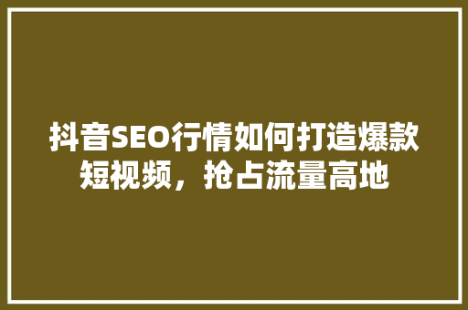 抖音SEO行情如何打造爆款短视频，抢占流量高地