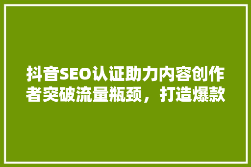 抖音SEO认证助力内容创作者突破流量瓶颈，打造爆款短视频