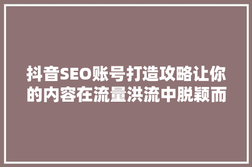 抖音SEO账号打造攻略让你的内容在流量洪流中脱颖而出