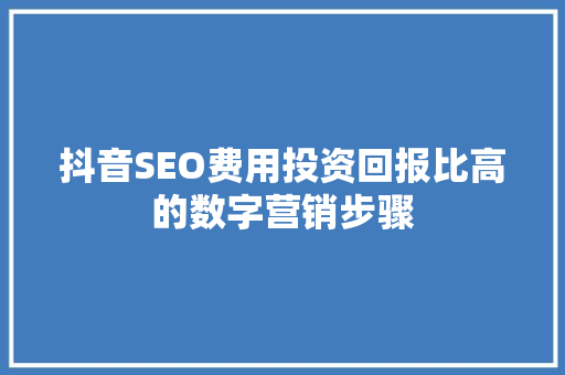 抖音SEO费用投资回报比高的数字营销步骤