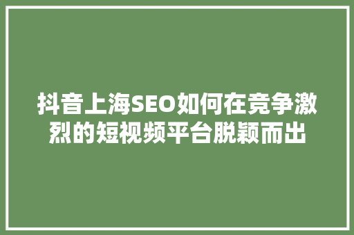 抖音上海SEO如何在竞争激烈的短视频平台脱颖而出