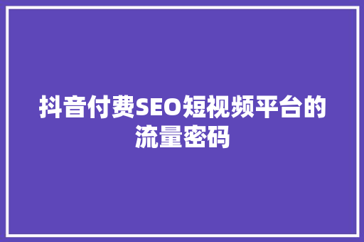 抖音付费SEO短视频平台的流量密码